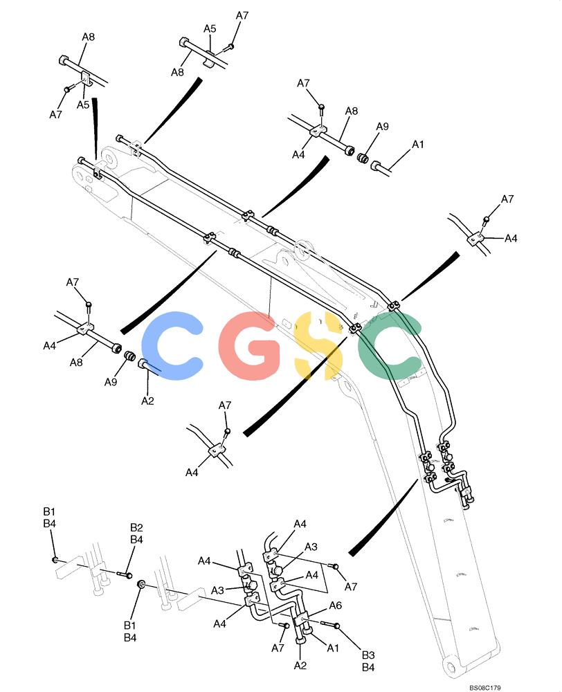 纽荷兰零件查询(E70BSR) - COMPACT CRAWLER EXCAVATOR BTW YT05-15001 - 18000 (NA) (4/08-) (06-05-00[00]) - HYDRAULIC LINES, BOOM - 3.84M (12FT 7IN) (NIBBLER & BREAKER) (YT42H00103F1) New Holland Constructuion