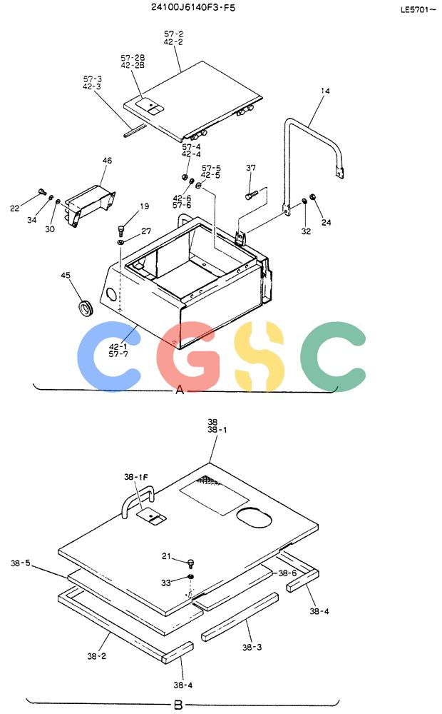 神钢零件查询(K903C) - EXCAVATOR ASN LE5701 (1/87-12/03) (01-014[02]) - GUARD ASSY, P/N 24100J6140F3 Kobelco