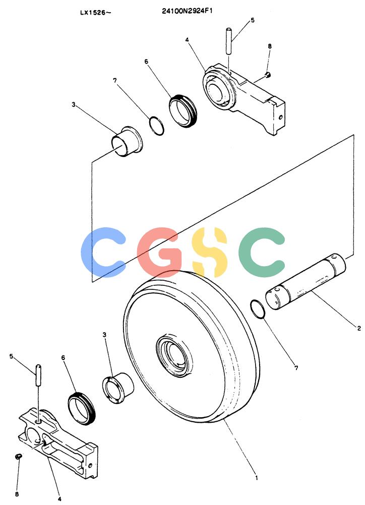神钢零件查询(K904L) - MARK II EXCAVATOR ASN LX1526 (1/88-12/03) (06-004) - IDLER ASSY, P/N 24100N2924F1 Kobelco