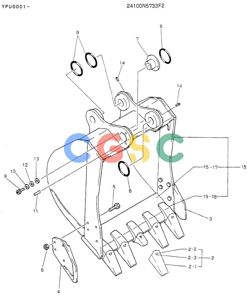 神钢零件查询(K905LC) - MARK II EXCAVATOR ASN YPU00001 (1/87-12/03) (07-003) - BUCKET ASSY, 0.45M3 Kobelco