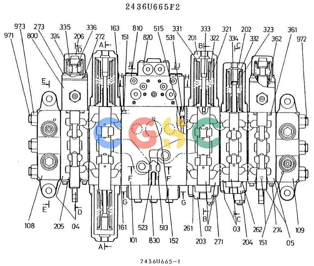 神钢零件查询(K909A) - EXCAVATOR ASN LQ0795 (1/83-12/03) (01-005[01]) - VALVE ASSY CONTROL, P/N 2436U665F2 Kobelco