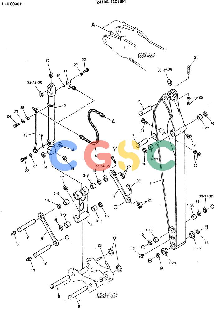 神钢零件查询(MD240C) - EXCAVATOR BTW LLU0301 - LLU0600 (1/80-12/06) (08-002) - ARM ASSY, 2.98M (9FT-8IN) - 2410013063F1 Kobelco