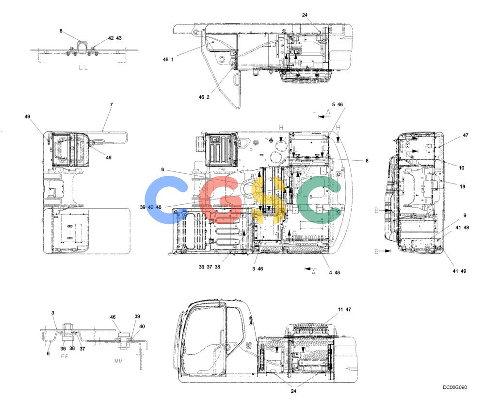 纽荷兰零件查询(E215B) - CRAWLER EXCAVATOR - TIER 3 (NA) - ASN N7DA21001 (1/07-) (1.059[01]) - GUARD INSTALLATION, (COMMON) (YN21C00098F1), FIGURE 1 OF 2 New Holland Constructuion