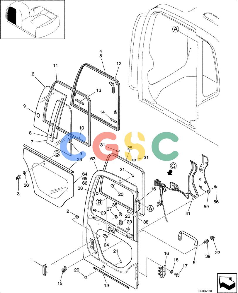 纽荷兰零件查询(E215) - CRAWLER EXCAVATOR (NA) - ASN N6DA21215 (1/06-) (09 -19[00]) - CAB DOOR New Holland Constructuion