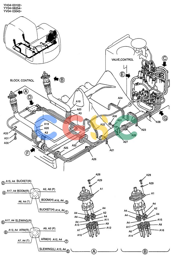 纽荷兰零件查询(E115SR) - CRAWLER EXCAVATOR ASN YV04-03043 (01-029[01]) - CONTROL LINES, REMOTE P/N YY68H00043F1 New Holland Constructuion