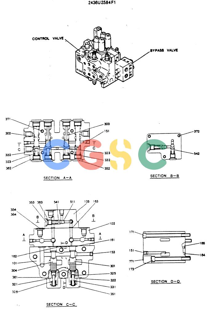 神钢零件查询(MD140C) - EXCAVATOR ASN YPU00501 (1/80-12/06) (12-007) - VALVE ASSY, BYPASS (INDEPENDENT TRAVEL) (2436U2584F1) Kobelco