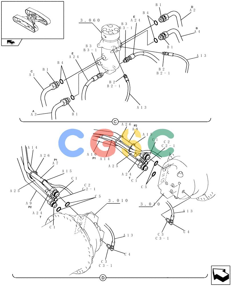 纽荷兰零件查询(E235BSR) - CRAWLER EXCAVATOR (5/07-) (3.070[06]) - TRAVEL PIPING (LOWER) New Holland Constructuion
