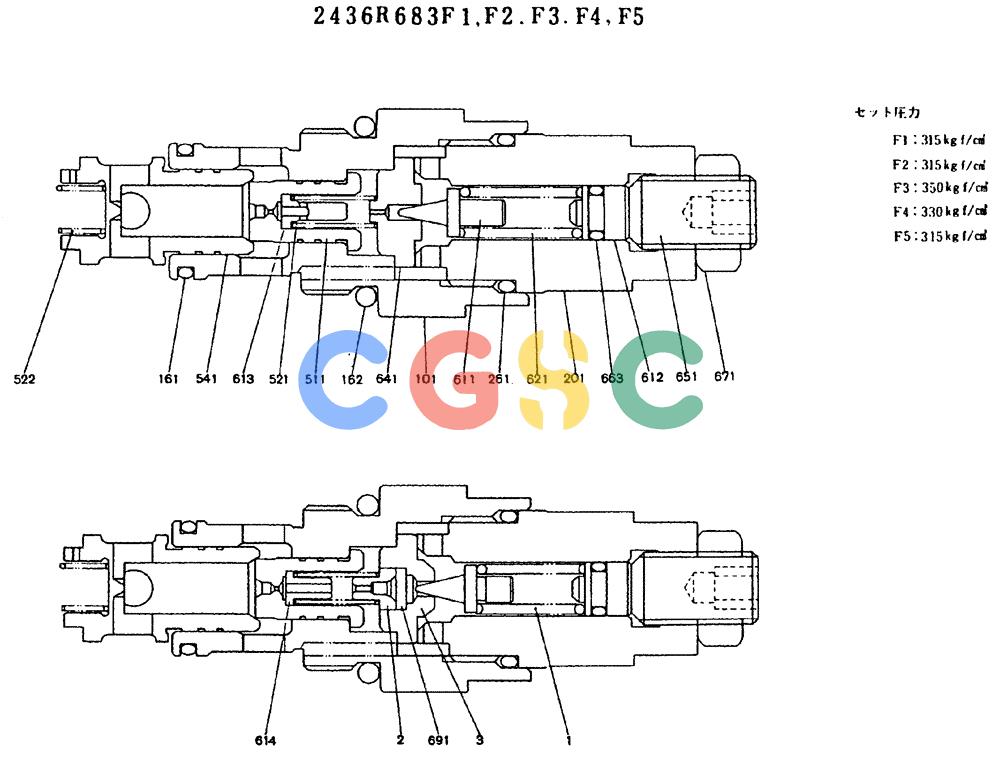 神钢零件查询(MD140BLC) - EXCAVATOR BTW YP1001 - YP1281 (1/80-12/06) (11-002) - VALVE ASSY, RELIEF 2436R683F1,F2,F3,F4,F5 Kobelco