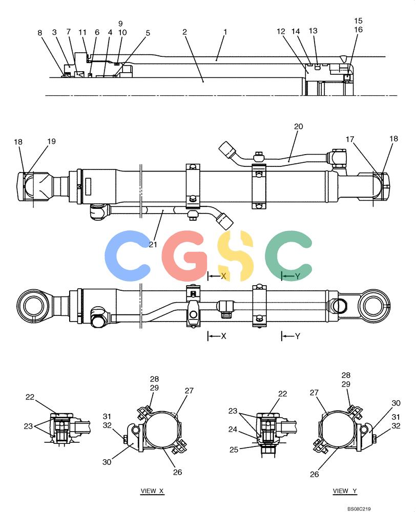 纽荷兰零件查询(E70BSR) - COMPACT CRAWLER EXCAVATOR BTW YT05-15001 - 18000 (NA) (4/08-) (08-60-00[00]) - CYLINDER ASSEMBLY, BUCKET (YT01V00032F1) New Holland Constructuion
