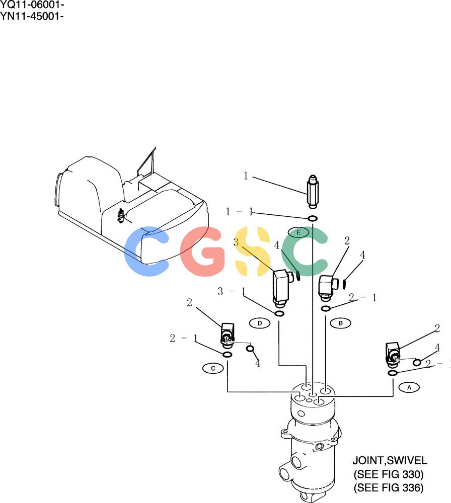 神钢零件查询(200-8) - EXCAVATOR S/N YN11-45001 - (1/06-12/09) (102-01-1) - HYD LINES, SWIVEL Kobelco