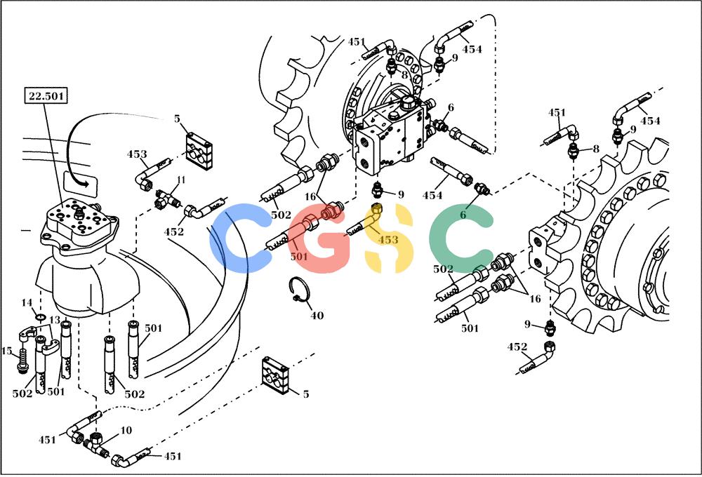 纽荷兰零件查询(EC240) - CRAWLER EXCAVATOR (5/00-) (20.020[001]) - HYDRAULIC SYSTEM LOWER CARRIAGE (S/N 724002-UP) New Holland Constructuion