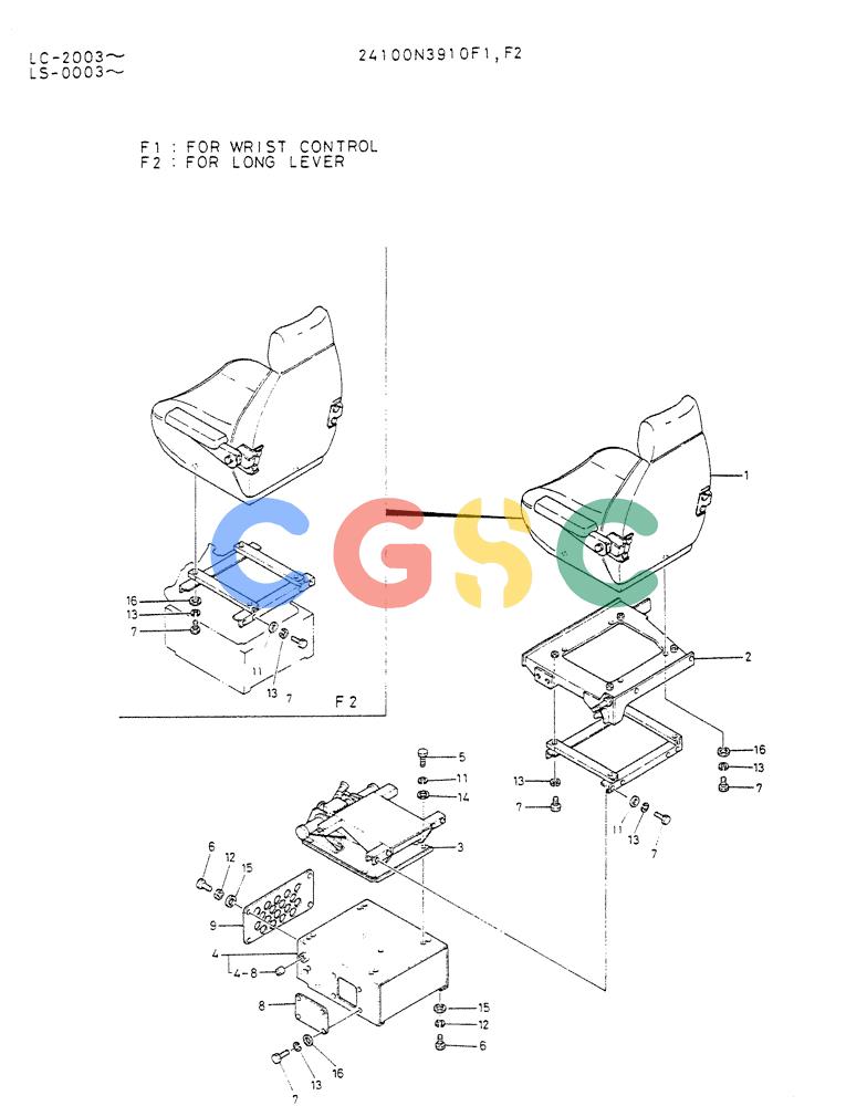 神钢零件查询(K912A) - EXCAVATOR BTW LC-2003 - LC-2016 (1/85-12/03) (02-009) - SEAT ASSY, SUSPENSION Kobelco
