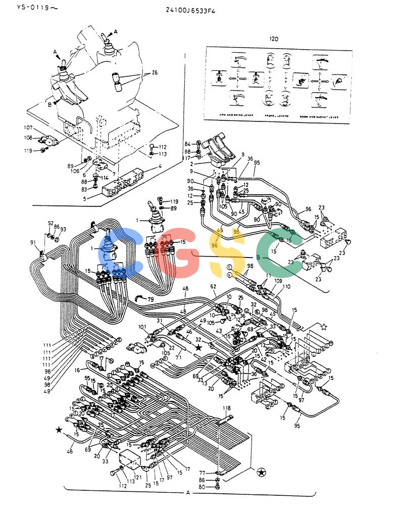 神钢零件查询(K916LC) - EXCAVATOR ASN YS0119 (1/87-12/03) (03-011[01]) - REMOTE CONTROL ASSY (FOR KAI)REMOTE CONTROL ASSY (FOR KAI) Kobelco