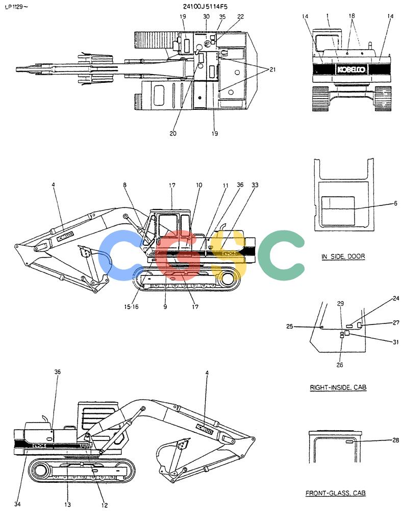 神钢零件查询(K905LC) - EXCAVATOR BTW YP0115 - YP0301 (1/85-12/03) (10-012) - LABLE,NAME- PLATE P/N 24100J5114F5 Kobelco