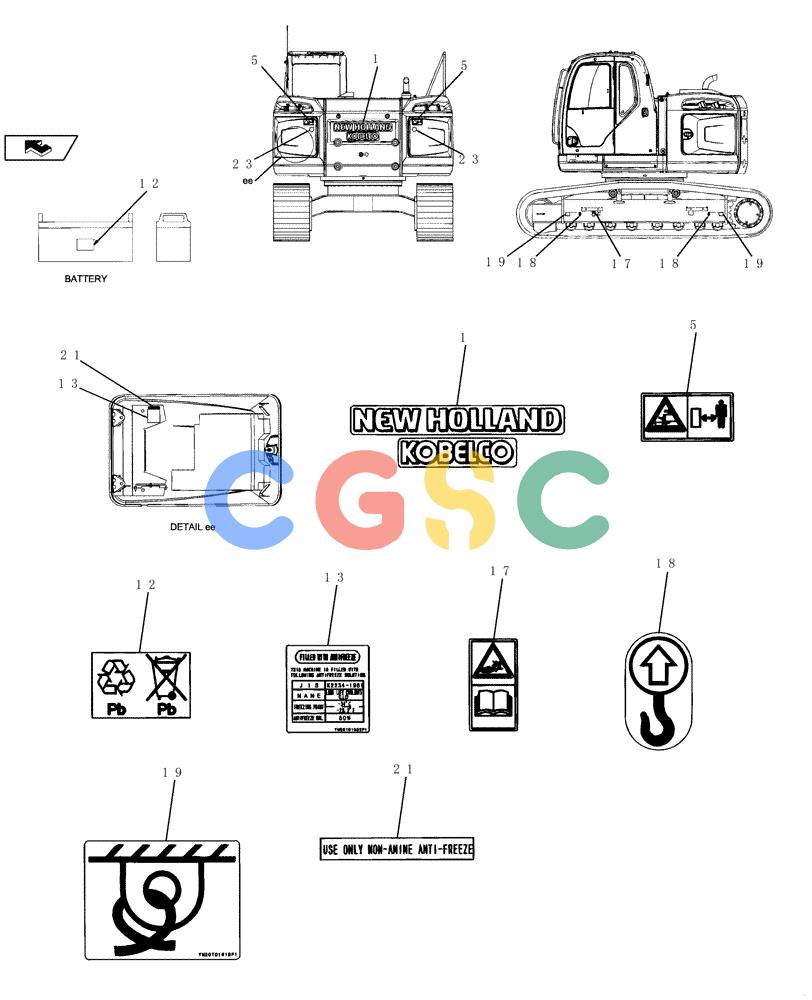 纽荷兰零件查询(E235BSR) - CRAWLER EXCAVATOR (5/07-) (4.520[01]) - DECALS New Holland Constructuion