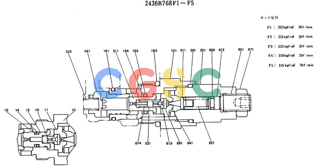 神钢零件查询(MD140BLC) - EXCAVATOR BTW YP1001 - YP1281 (1/80-12/06) (11-005) - VALVE ASSY, PORT RELIEF 2436R768F1~F5 Kobelco
