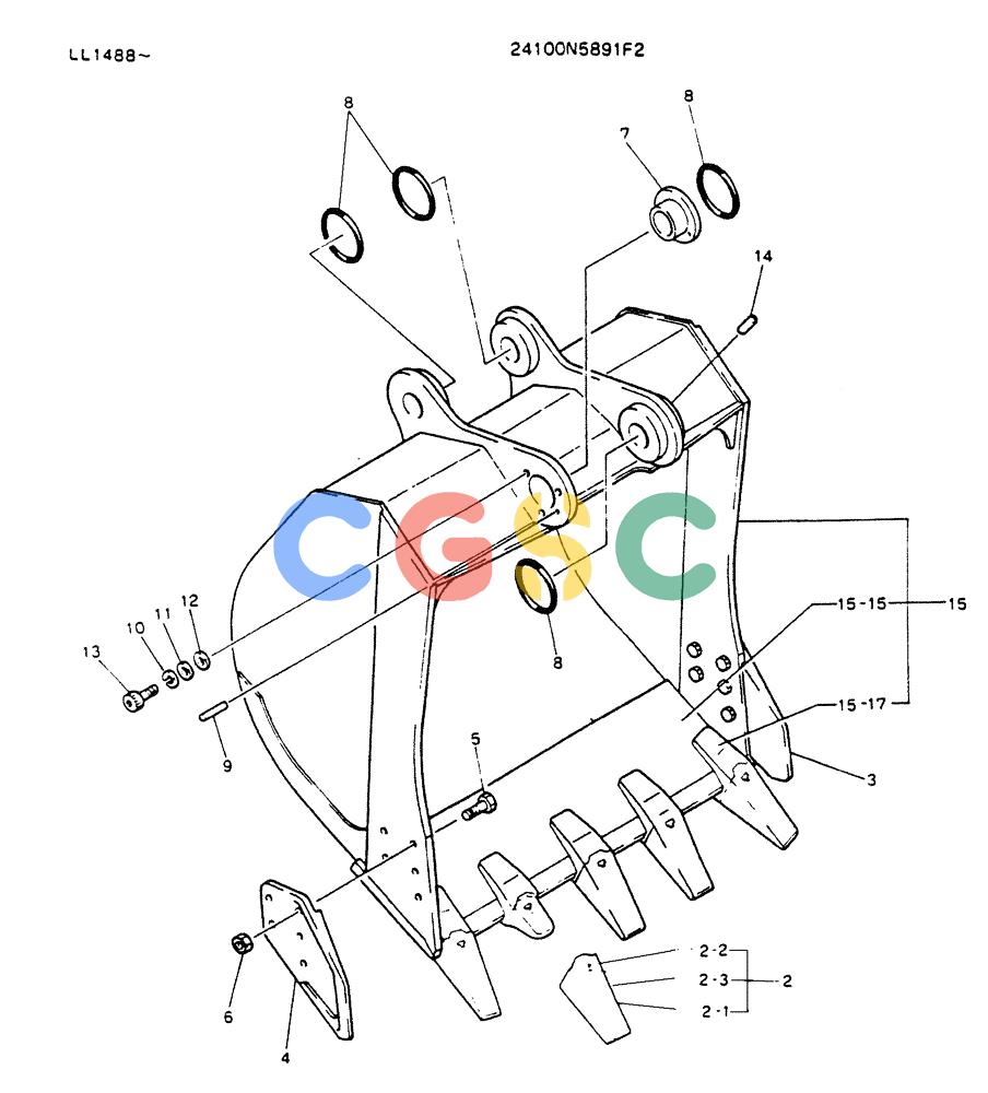 神钢零件查询(K909LC) - MARK II EXCAVATOR ASN LL1488 (1/87-12/03) (09-008) - BUCKET ASSY, 1.0M3 Kobelco