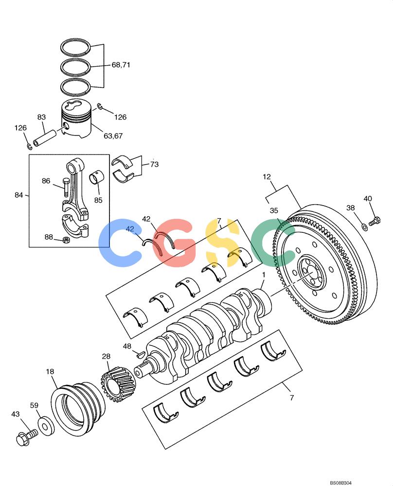 纽荷兰零件查询(E70BSR) - COMPACT CRAWLER EXCAVATOR BTW YT05-15001 - 18000 (NA) (4/08-) (09-08-00[00]) - CRANKSHAFT, PISTON AND FLYWHEEL New Holland Constructuion
