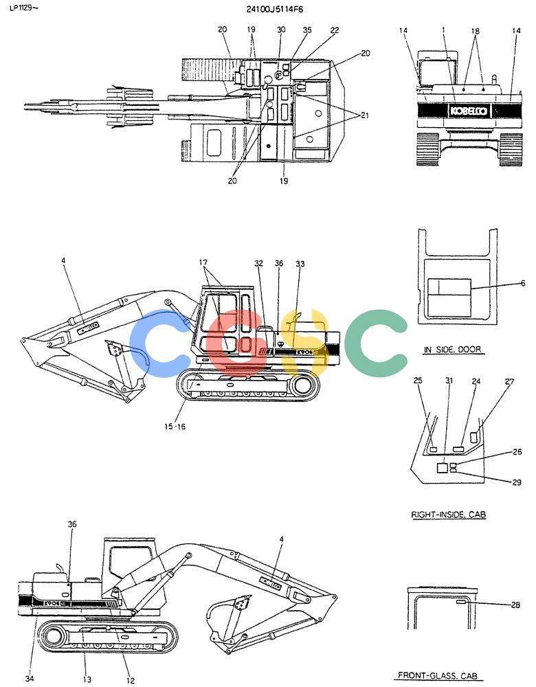 神钢零件查询(K905LC) - EXCAVATOR BTW YP0115 - YP0301 (1/85-12/03) (10-015) - LABLE,NAME- PLATE P/N 24100J5114F6 Kobelco