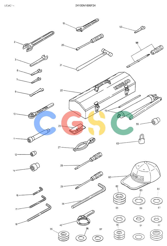 神钢零件查询(K903B) - EXCAVATOR ASN LE3401 (1/85-12/03) (12-016) - TOOL ASSY P/N 24100N1695F24 Kobelco