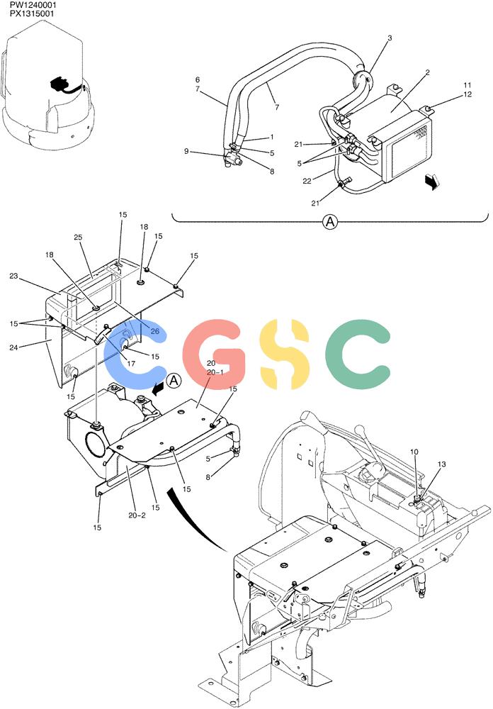 纽荷兰零件查询(E35SR) - COMPACT CRAWLER EXCAVATOR ASN PX13-15001 (N6TN61732) (NA) (1/06-) (01-059) - HEATER ASSY (WITH HEATER) New Holland Constructuion
