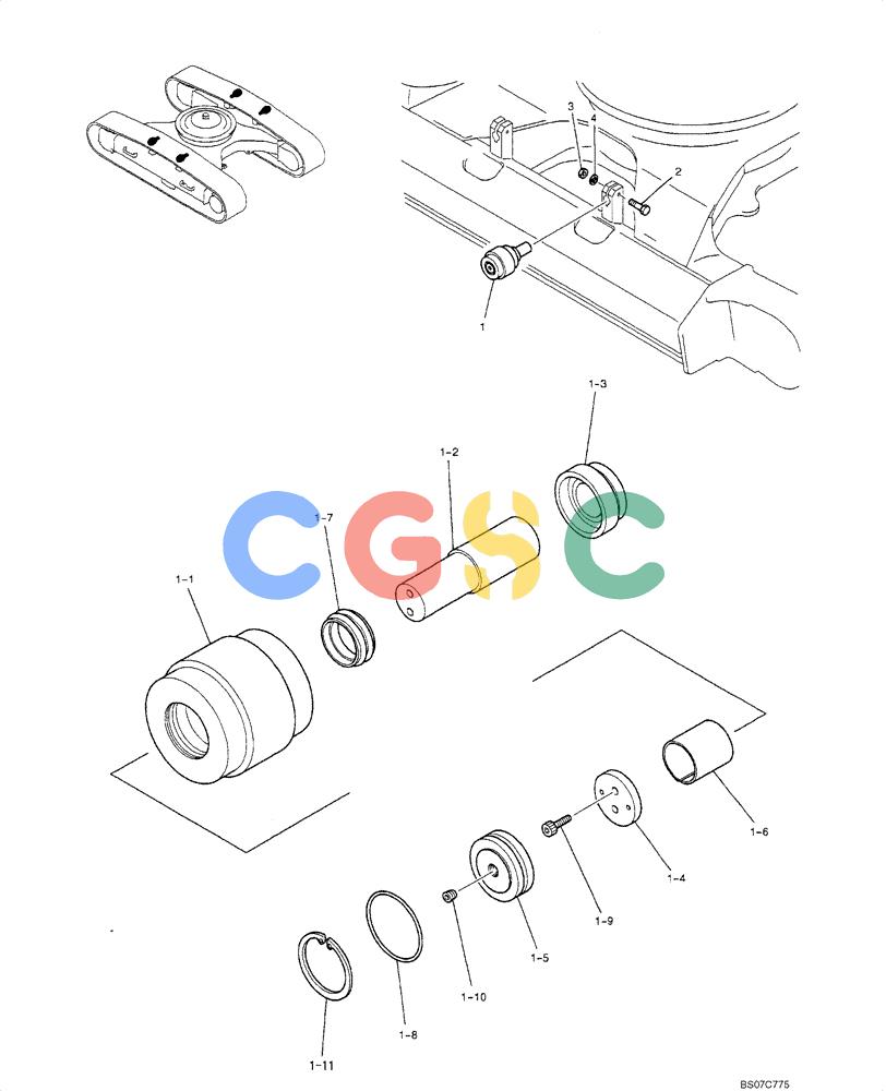 神钢零件查询(SK170-8) - ACERA MARK III EXCAVATOR - TIER 3 (NA) ASN YM04-U1601 - (5/07-12/12) (03-07[00]) - UPPER ROLLER ASSEMBLY (YN64D00032F1) Kobelco