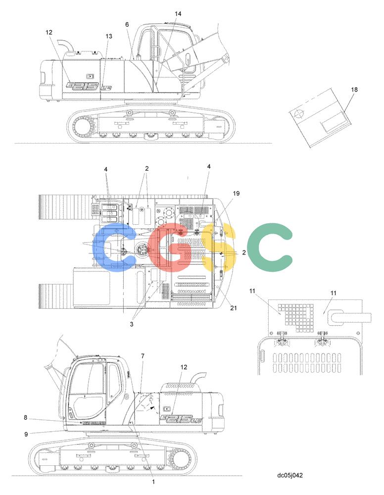 纽荷兰零件查询(EH215) - CRAWLER EXCAVATOR (9/03-) (09 -96[00]) - DECALS - FRAME (POSITION) (YN22TU0019F1 E215) New Holland Constructuion