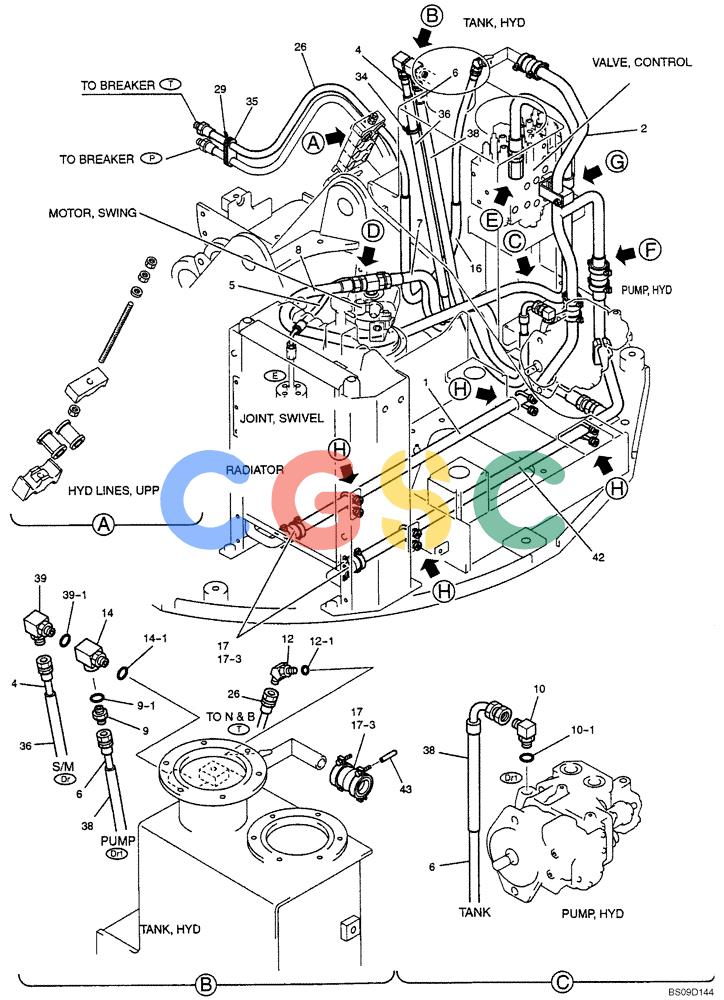 神钢零件查询(NIBBLER) - & BREAKER - SK70SR-1E SHORT RADIUS EXCAVATOR ASN YT02-04001 (4/03-12/04) (06-025[01]) - RETURN HYDRAULIC LINES (BREAKER), (YT32H00009F5), PAGE 1 OF 2 Kobelco
