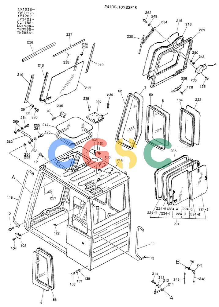 神钢零件查询(K907LC) - MARK II EXCAVATOR ASN YQ0565 (GLOBAL) (1/87-12/03) (02-004[01]) - CAB ASSY (24100J10783F16) Kobelco