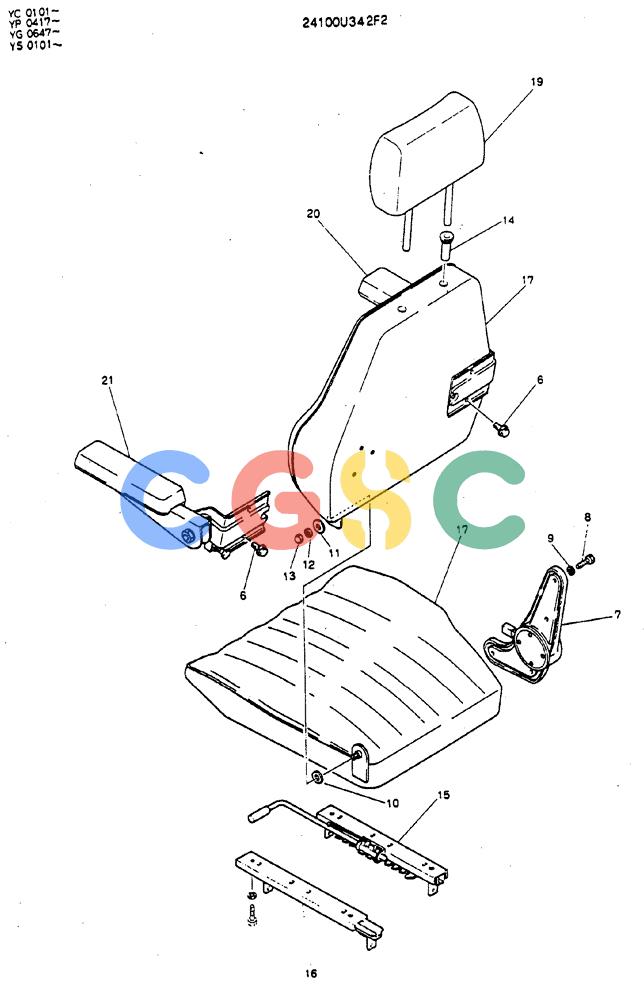 神钢零件查询(MD400LC) - EXCAVATOR BTW YS0101 - YS0200 (1/80-12/06) (02-006) - SEAT ASSY/ P.N. 24100U342F2 Kobelco