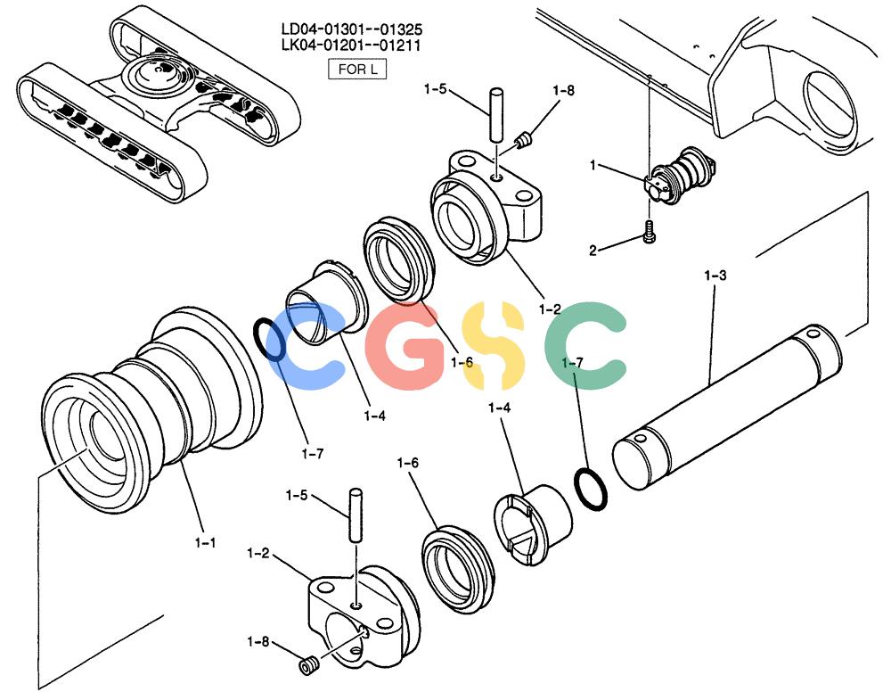 纽荷兰零件查询(E115SR) - CRAWLER EXCAVATOR ASN YV04-03043 (02-013) - TRACK ROLLER ASSY, (FOR LONG CRAWLER) P/N YN64D00020F1 New Holland Constructuion