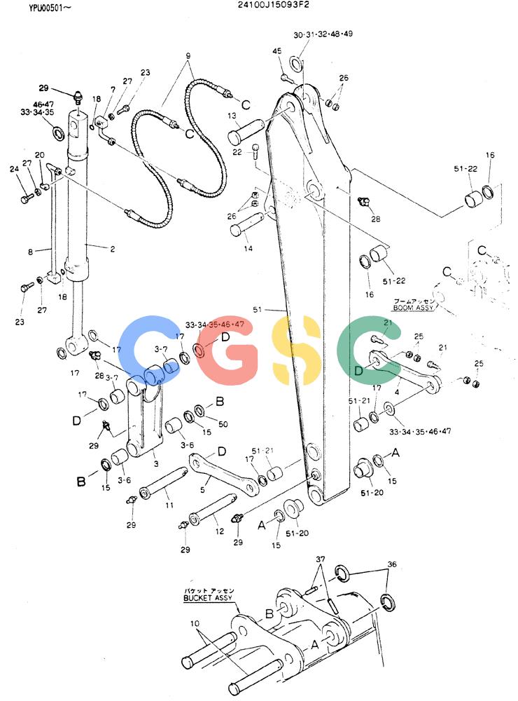 神钢零件查询(MD140C) - EXCAVATOR ASN YPU00501 (1/80-12/06) (10-001) - ARM ASSY. 2.5M (8FT-2IN) Kobelco