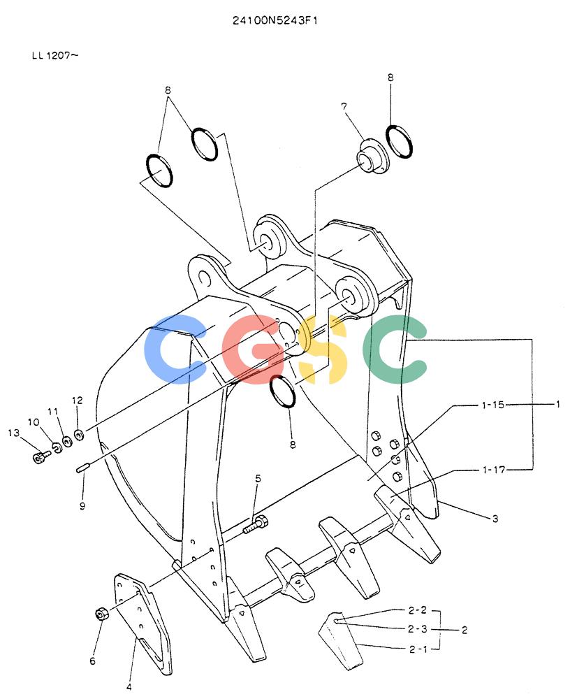 神钢零件查询(K909LC) - MARK II EXCAVATOR BTW LL1207 - LL1487 (1/87-12/03) (07-003) - BUCKET ASSY, 0.9M3 Kobelco