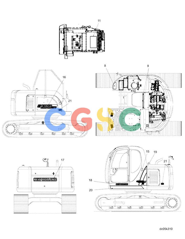 纽荷兰零件查询(E130) - CRAWLER EXCAVATOR (N.A.) (1/06-) (09 -54[00]) - DECALS - FRAME (POSITION) New Holland Constructuion
