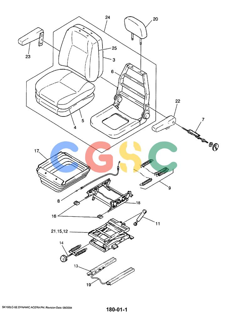 神钢零件查询(SK160LC-6E) - DYNAMIC ACERA EXCAVATOR 08/2004 ASN YM03U0523 (8/04-12/07) (01-047) - SEAT ASSY Kobelco