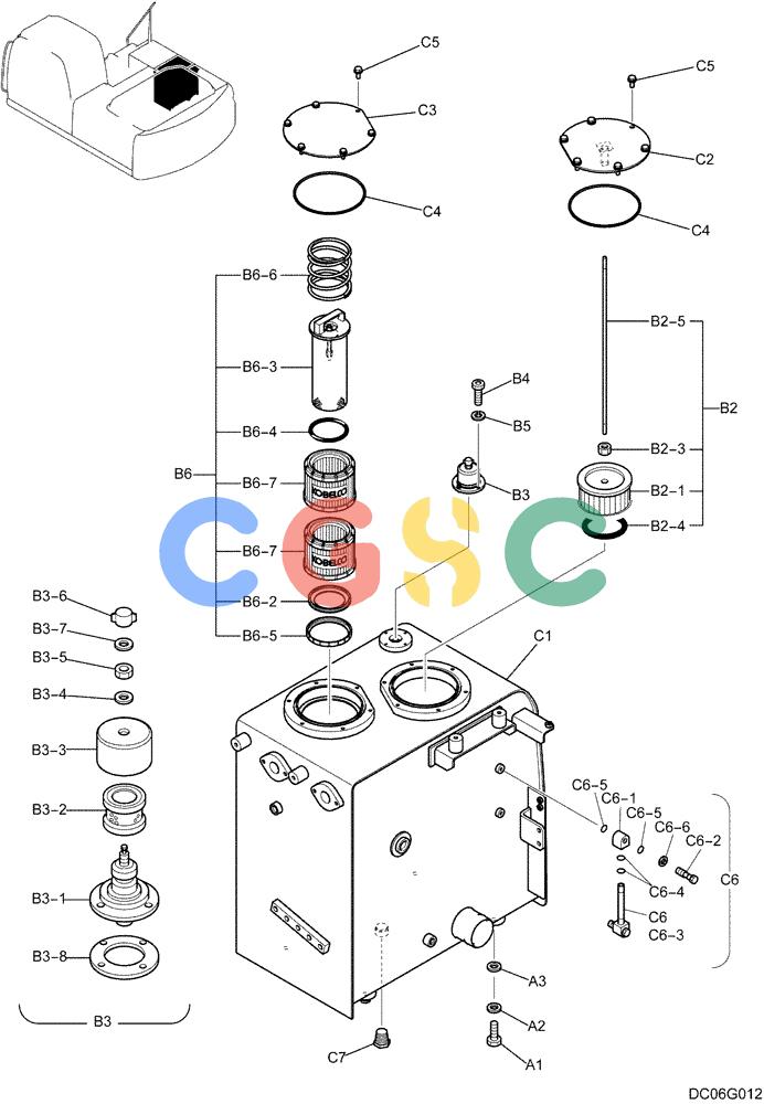纽荷兰零件查询(E215B) - CRAWLER EXCAVATOR - TIER 3 (NA) - ASN N7DA21001 (1/07-) (1.012[00]) - HYDRAULIC TANK ASSEMBLY (YN33H00076F1), USED FROM DATE 06/09/2006 - 01/18/2008 New Holland Constructuion