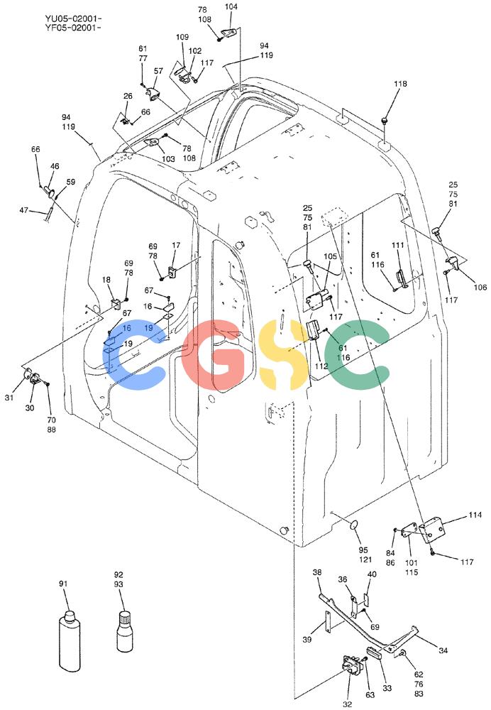 纽荷兰零件查询(E235BSRNLC) - CRAWLER EXCAVATOR ASN YU05-02001 (01-043[03]) - CAB ASSY, P/N YY02C00008F1 New Holland Constructuion