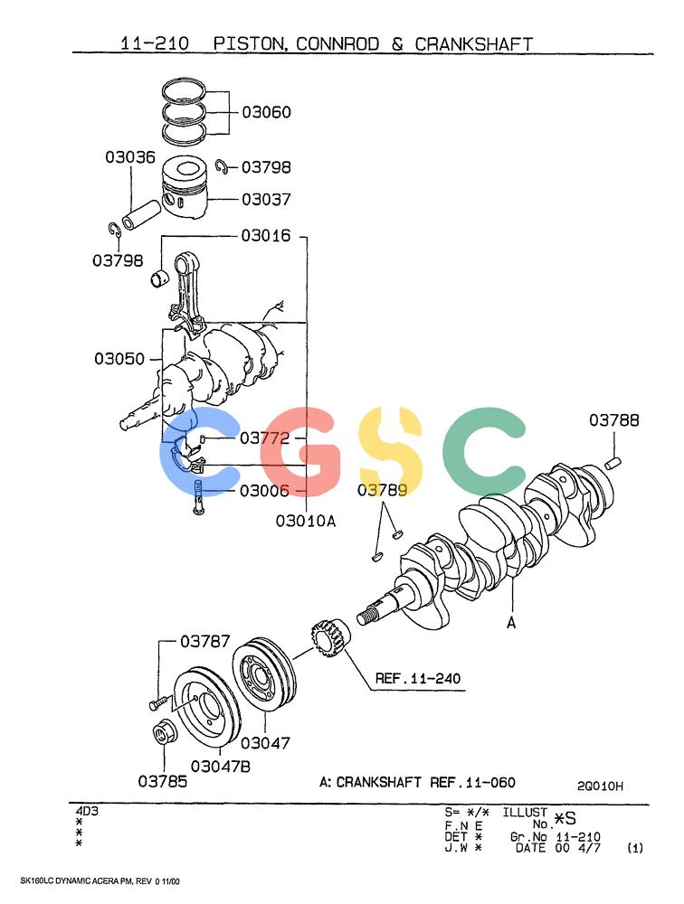神钢零件查询(SK160LC) - DYNAMIC ACERA EXCAVATOR 11/2000 ASN YM02U0101 (11/00-12/02) (09-011) - PISTON, CONNROD AND CRANKSHAFT Kobelco