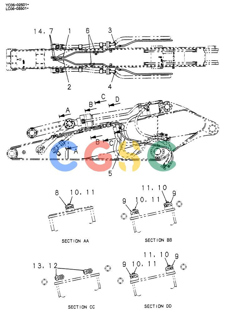 神钢零件查询(BREAKER) - NIBBLER/BREAKER ATTACHMENT - SK330, SK330LC DYNAMIC ACERA EXCAVATOR (9/04-) (02-014) - HYD LINES, ARM 2.6M (8FT 6IN) (EXTRA) Kobelco