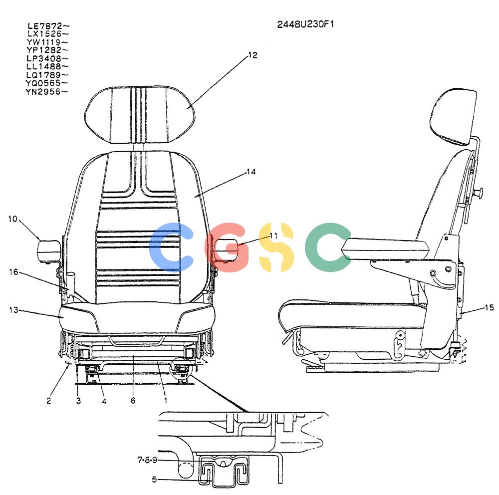 神钢零件查询(K907LC) - MARK II EXCAVATOR ASN YQ0565 (GLOBAL) (1/87-12/03) (02-012) - SEAT ASSY (2448U230F1) Kobelco