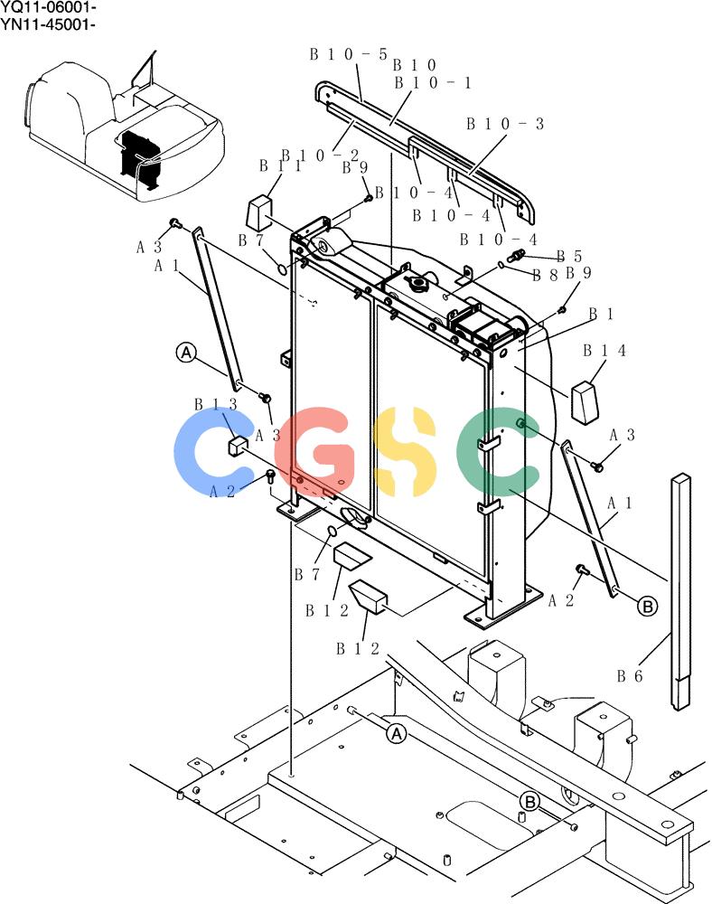 神钢零件查询(200-8) - EXCAVATOR S/N YN11-45001 - (1/06-12/09) (030-01-1) - RADIATOR INSTAL Kobelco