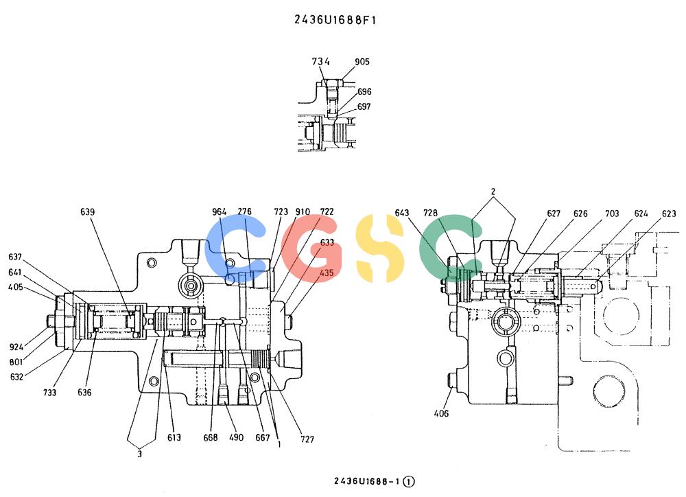 神钢零件查询(K909A) - EXCAVATOR ASN LQ0795 (1/83-12/03) (01-015) - VALVE ASSY, CONTROL, P/N 2436U1688F1 Kobelco