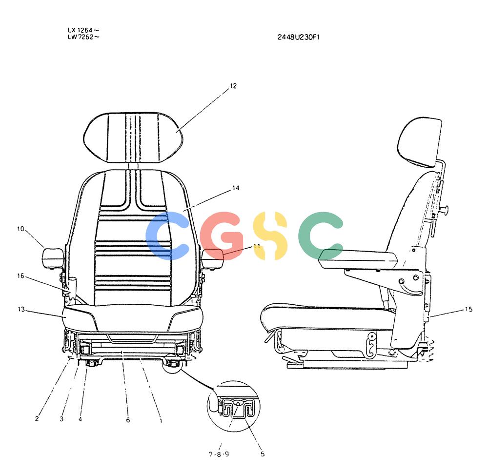 神钢零件查询(K904DL) - EXCAVATOR ASN LX1201 (1/84-12/03) (02-015) - SEAT ASSY, OPERATOR (FOR EXPORT) Kobelco