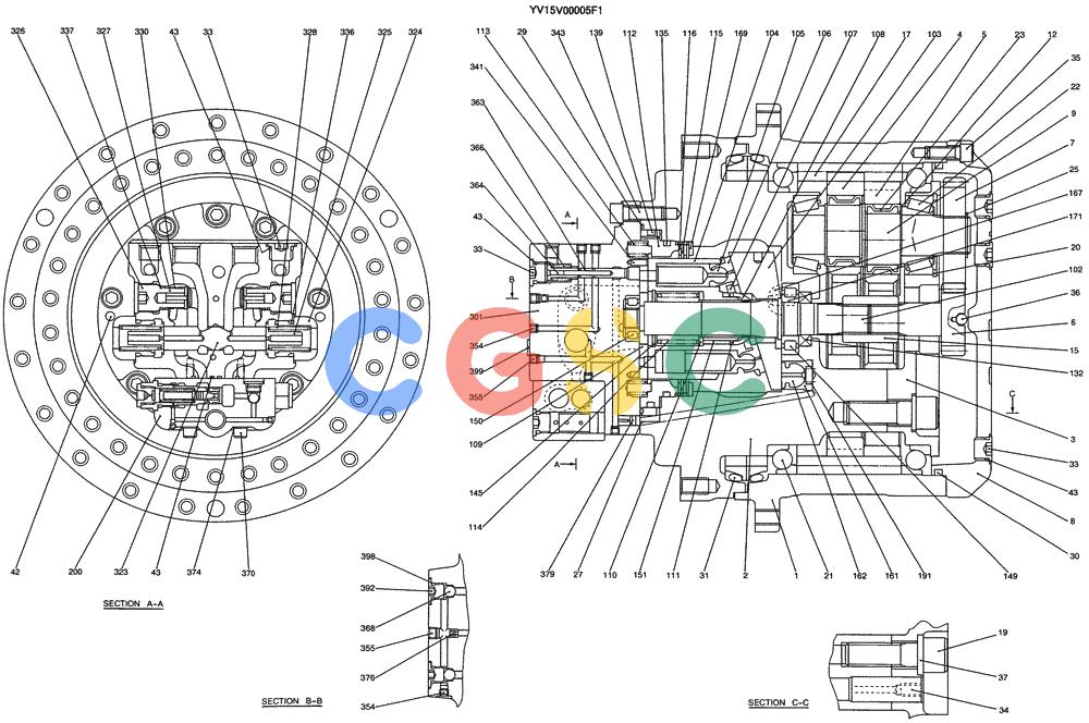 纽荷兰零件查询(E135SR) - CRAWLER EXCAVATOR ASN YY04-06254 (07-030) - MOTOR ASSY (PROPELLING) (FOR L) New Holland Constructuion