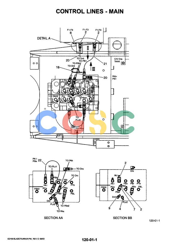 神钢零件查询(ED190LC-6E) - BLADE RUNNER EXCAVATOR/DOZER BTW YL03U0136 - YL03U0292 (1/05-12/06) (01-033[01]) - CONTROL LINES - MAIN Kobelco