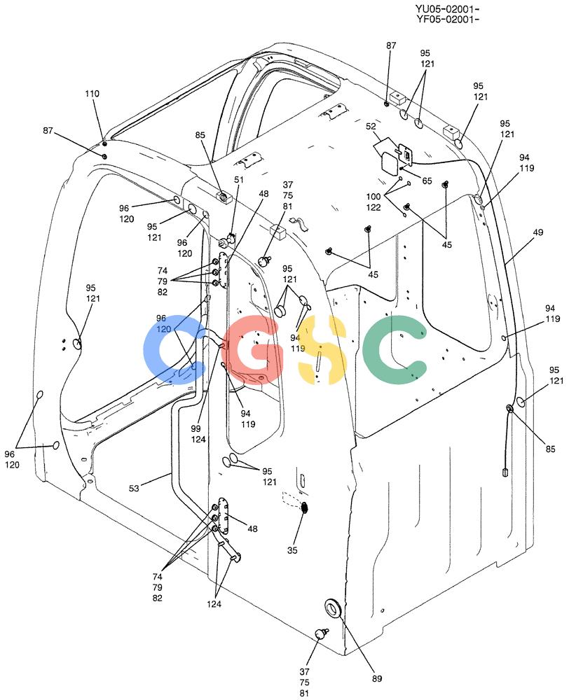 纽荷兰零件查询(E235BSRNLC) - CRAWLER EXCAVATOR ASN YU05-02001 (01-043[04]) - CAB ASSY, P/N YY02C00008F1 New Holland Constructuion