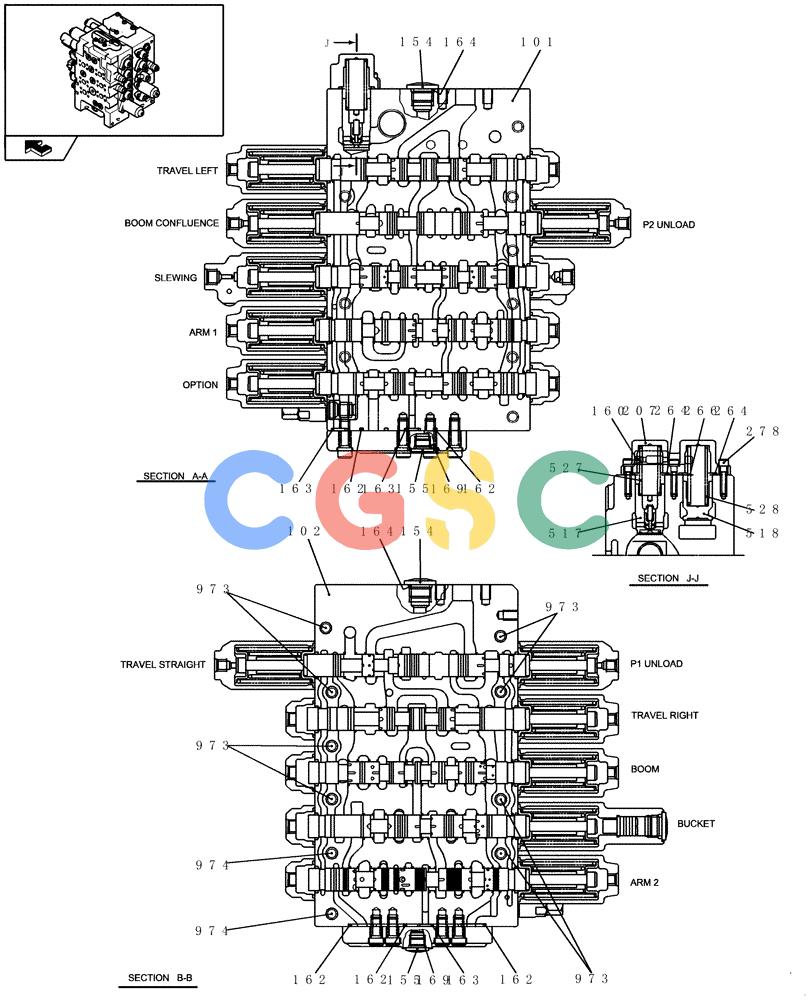 纽荷兰零件查询(E235BSR) - CRAWLER EXCAVATOR (5/07-) (1.050[17]) - HYDRAULIC CONTROL VALVE - COMPONENTS New Holland Constructuion