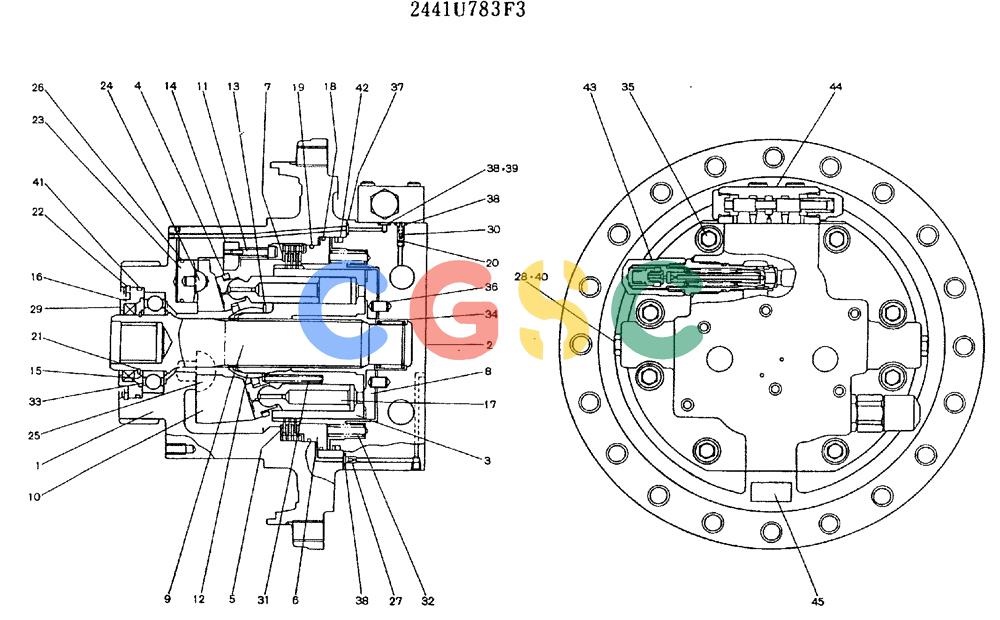 神钢零件查询(MD200BLC) - EXCAVATOR ASN YQU0001 (1/80-12/06) (11-024) - MOTOR ASSY (PROPELLING) - 2441U783F3 Kobelco