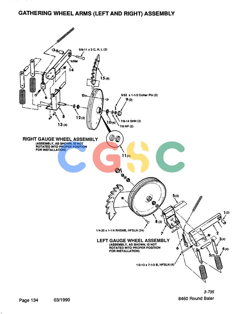 凯斯零件查询(8460) - CASE IH ROUND BALER (BEFORE S/N CFH0057418) (1/88-12/93) (134) - GATHERING WHEEL ARMS, LEFT AND RIGHT, ASSEMBLY Case Agriculture