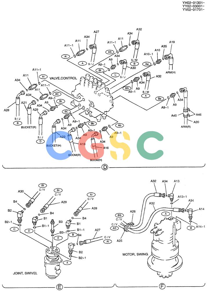 神钢零件查询(ED150-1E) - BLADE RUNNER EXCAVATOR/DOZER ASN YL05-00555 (11/03-12/04) (01-020[02]) - HYD LINES, UPP (MAIN) Kobelco